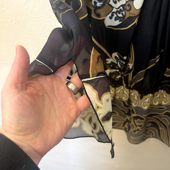 HALE BOB Silk Blouse Sheer Black Abstract Foral Long Sleeve V Neck Jeweled Small - Picture 8 of 9